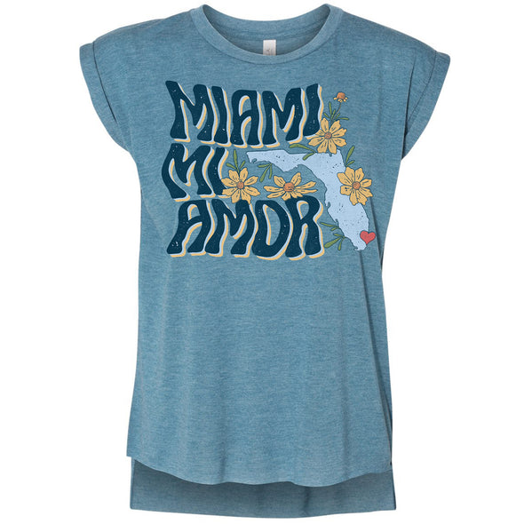 Miami mi Amor Florida Rolled Sleeve Tank