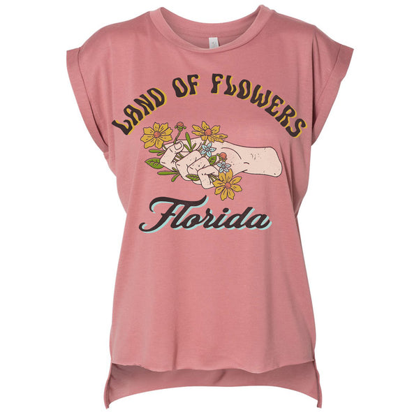 Land of Flowers Florida Rolled Sleeve Tank