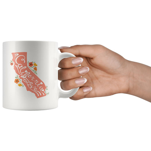 CA State With Poppies Coral Mug-CA LIMITED