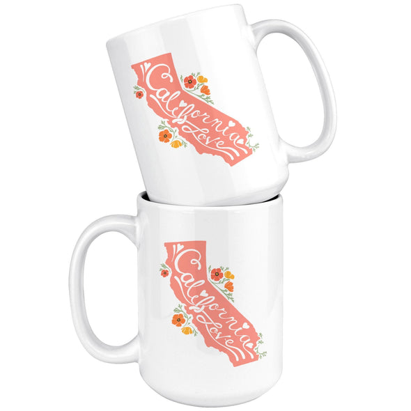 CA State With Poppies Coral Mug-CA LIMITED