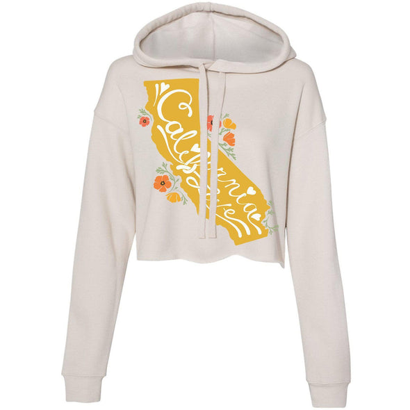 CA State With Poppies Cropped Hoodie-CA LIMITED