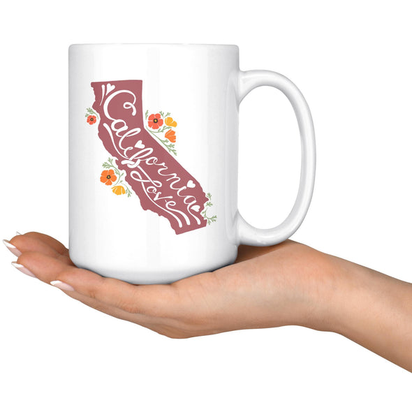 CA State With Poppies Maroon Mug-CA LIMITED