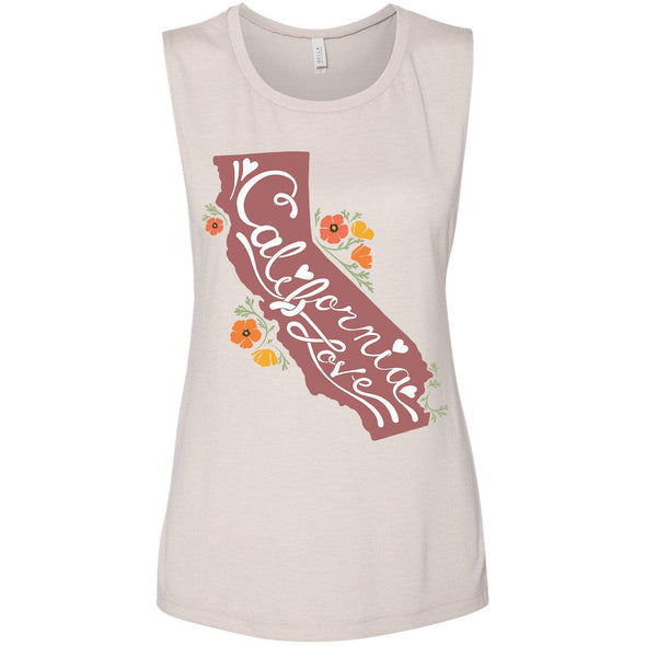 CA State With Poppies Muscle Tank-CA LIMITED