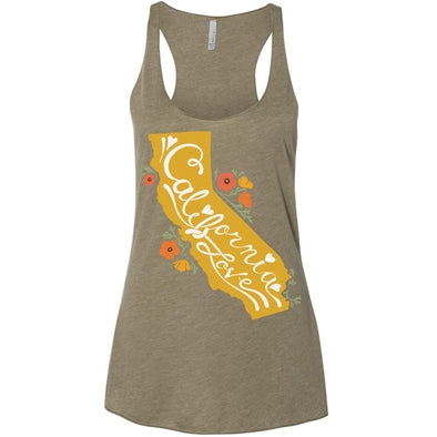 CA State With Poppies Racerback Tank-CA LIMITED
