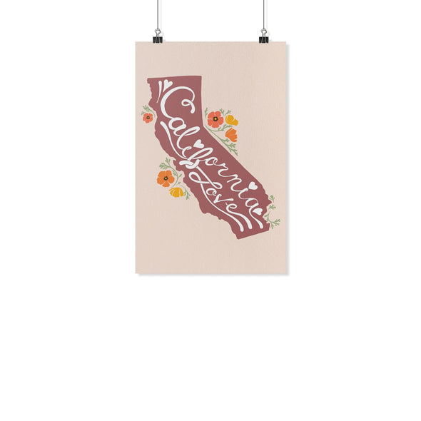 CA State with Poppies Champagne Poster-CA LIMITED