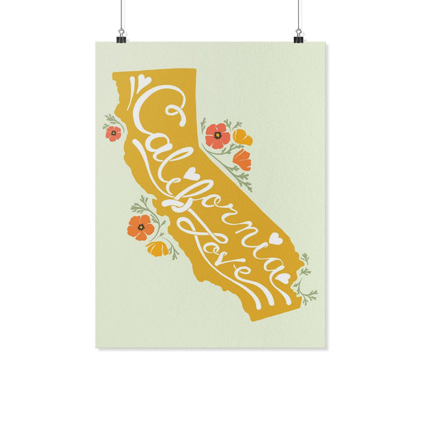 CA State with Poppies Light Green Poster-CA LIMITED