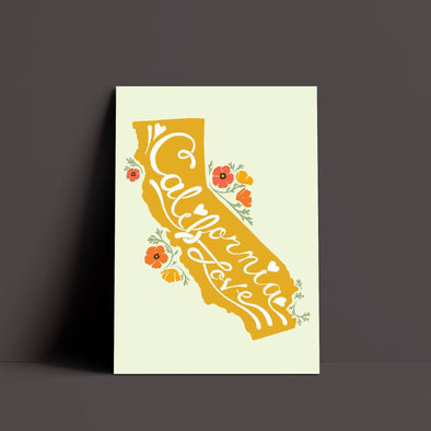 CA State with Poppies Light Green Poster-CA LIMITED
