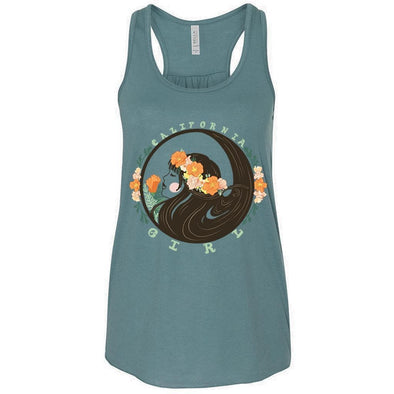 California Flower Girl teal racerback tank-CA LIMITED