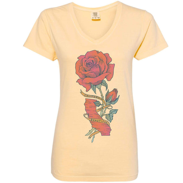 California Rose V-Neck Tee-CA LIMITED