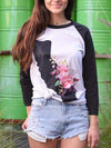 Floral California Baseball Tee (Black Design)-CA LIMITED