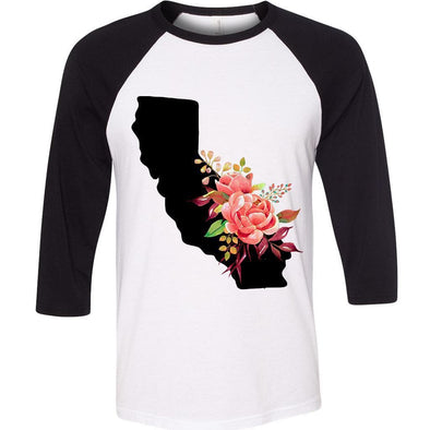Floral California Baseball Tee (Black Design)-CA LIMITED