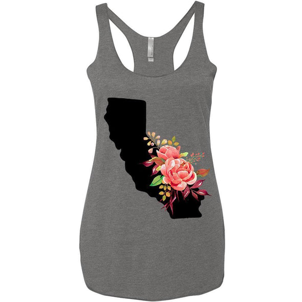 Floral California Dark Grey Racerback Tank (Black Design)-CA LIMITED