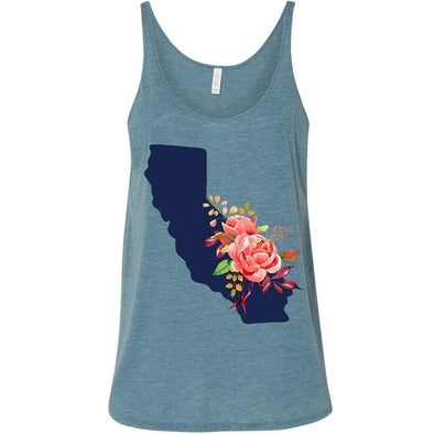 Floral California Flowy Teal Tank (Navy Design) (runs big)-CA LIMITED