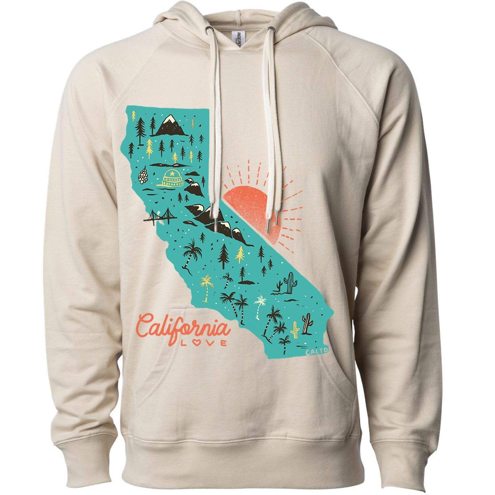 Map California Love Raglan Hoodie Map California Love Raglan Hoodie
