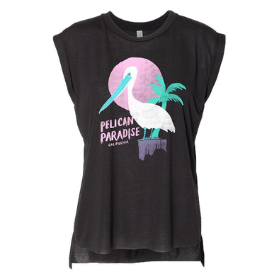 Pelican Paradise Black Rolled Sleeve Tank-CA LIMITED