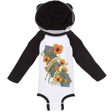 Poppies CA Love Hooded Baby Onesie-CA LIMITED