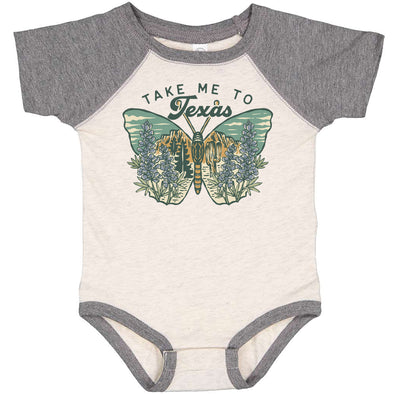 Texas Butterfly Baseball Baby Onesie