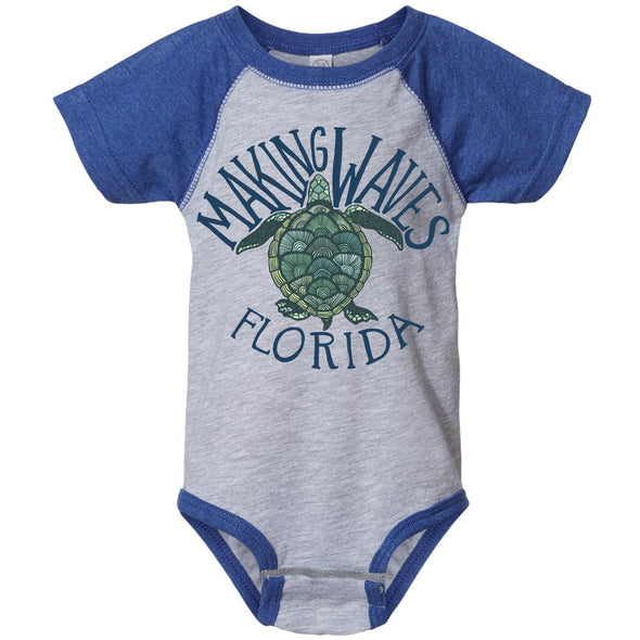 Sea Turtle Florida Baseball Baby Onesie