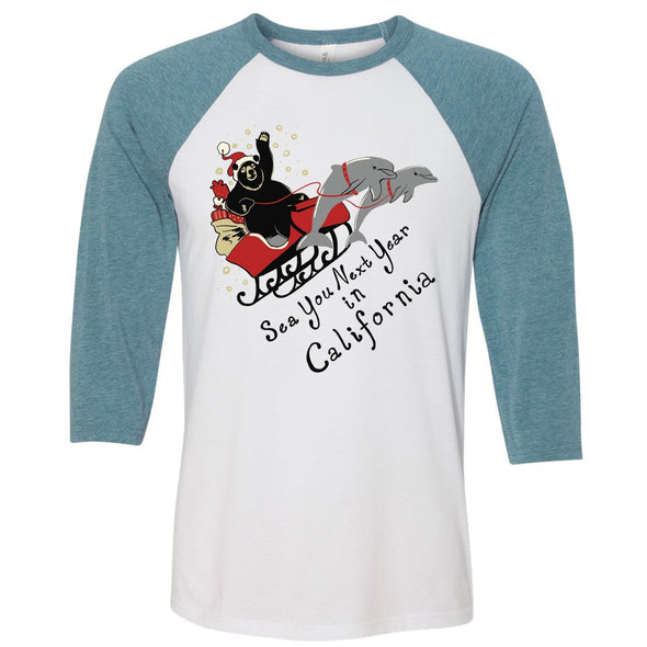 Santa Bear Denim Sleeves Baseball Tee-CA LIMITED